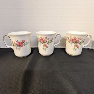 Royal Albert Moss Rose Bone China England Coffee Tea Mugs Cups set, lot of 3